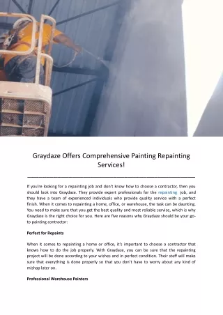 Graydaze Offers Comprehensive Painting Repainting Services!