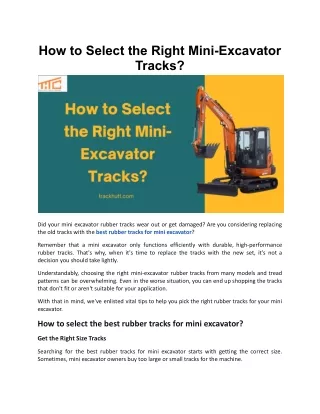 How to Select the Right Mini-Excavator Tracks?