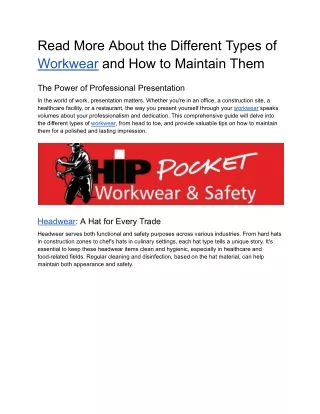 Read More About the Different Types of Workwear and How to Maintain Them