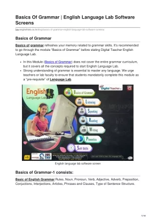 Basics Of Grammar English Language Lab Software Screens