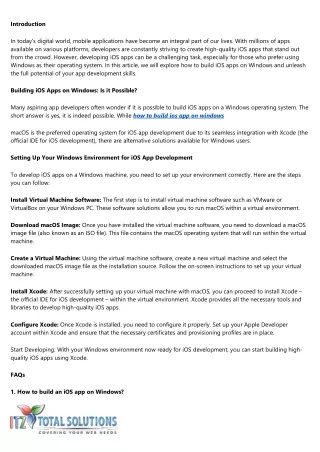 Windows Unleashed: Developing High-Quality iOS Apps