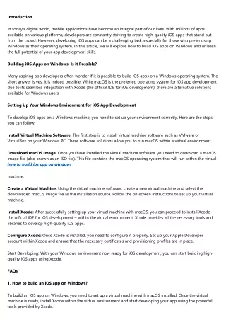 Windows Unleashed: Developing High-Quality iOS Apps