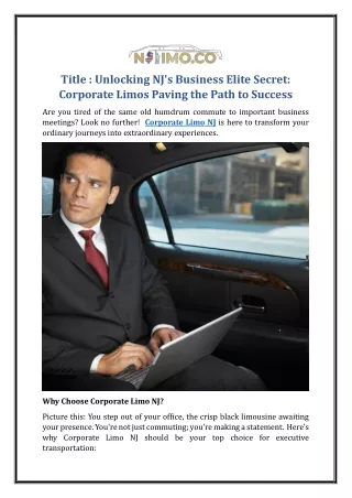 Unlocking NJ's Business Elite Secret: Corporate Limos Paving the Path to Success