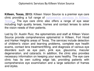Optometric Services By Killeen Vision Source