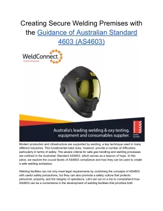 Creating a Secure Welding Premises with the Guidance of Australian Standards 4603 (AS4603)