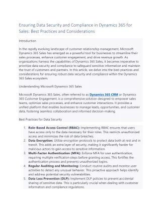 Ensuring Data Security and Compliance in Dynamics 365 for Sales Best Practices and Considerations