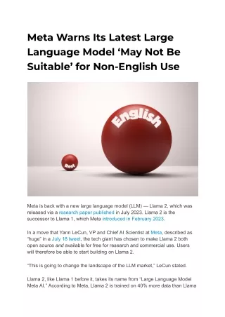 Meta Warns Its Latest Large Language Model ‘May Not Be Suitable’ for Non-English Use