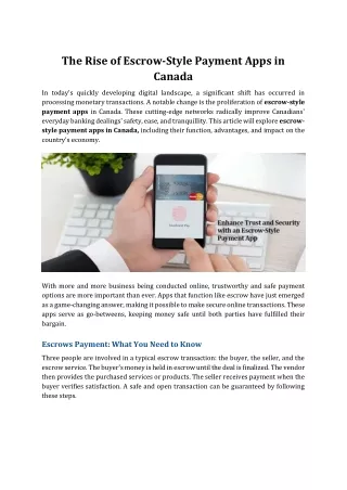 The Rise of Escrow-Style Payment Apps in Canada