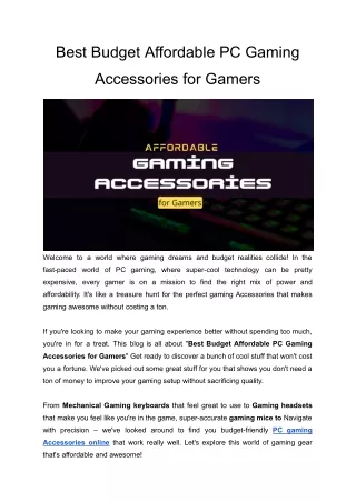 Best Budget Online PC Gaming Accessories for Gamers