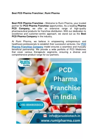 Best PCD Pharma Franchise