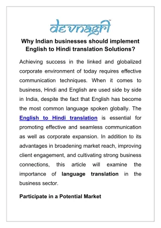 Why Indian businesses should implement English to Hindi translation Solutions?