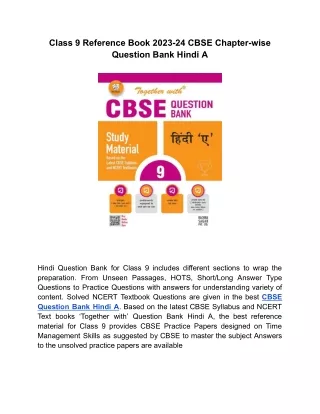 CBSE Question Bank Class 9 Hindi A with Solved Practice Papers 2024