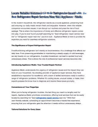 Locate Reliable Solutions for Your Refrigerator Issues with the Best Refrigerator Repair Services Near Me _ Appliance -