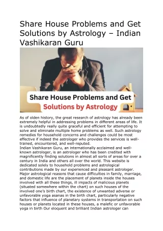 Share House Problems and Get Solutions by Astrology – Indian Vashikaran Guru