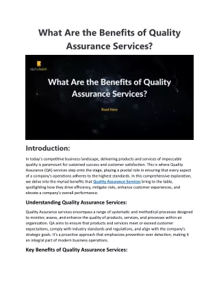 Benefits of Quality Assurance Services