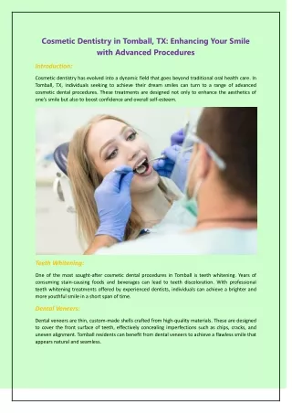 Cosmetic Dentistry in Tomball, TX: Enhancing Your Smile with Advanced Procedures
