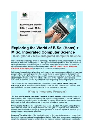B.sc hons  M.sc Integrated computer science