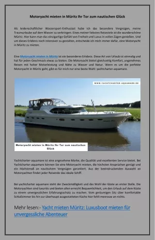 Motoryacht mieten in Müritz Ihr Tor zum nautischen Glück