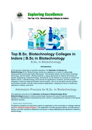 Top B.Sc. Biotechnology Colleges in Indore  B.Sc in Biotechnology