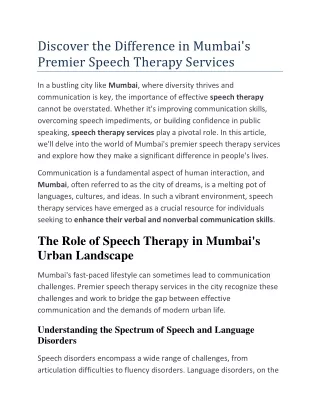 Discover the difference in Mumbai's premier speech therapy services.