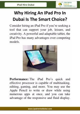 Why Hiring An IPad Pro In Dubai Is The Smart Choice?