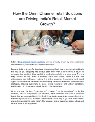 How the omni channel retail solutions are driving India's Retail Market Growth