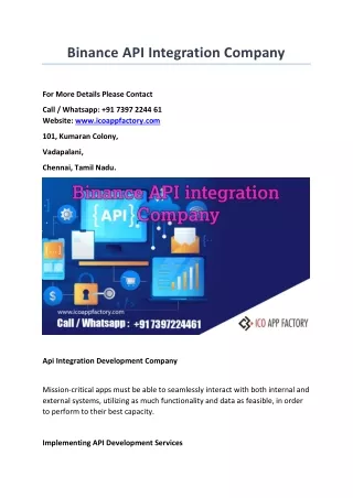 Binance API integration company