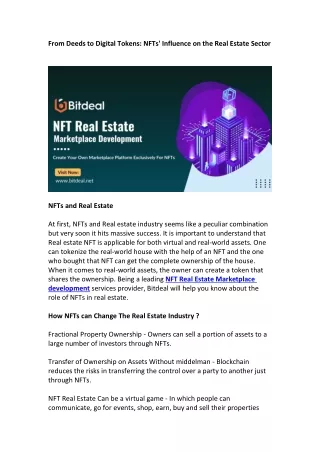 NFT Real Estate Marketplace - Bitdeal