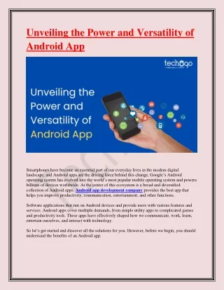 Unveiling the Power and Versatility of Android App