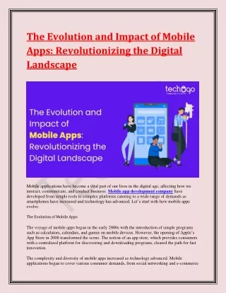 The Evolution and Impact of Mobile Apps-Revolutionizing the Digital Landscape