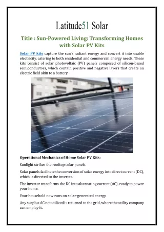 Sun-Powered Living: Transforming Homes with Solar PV Kits