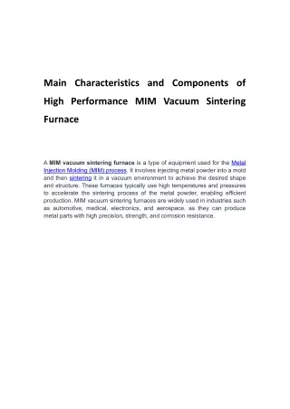 Main Characteristics and Components of High Performance MIM Vacuum Sintering Furnace1