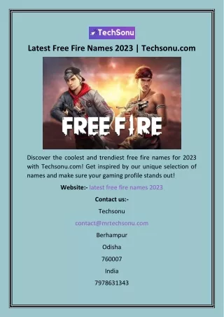 Latest Free Fire Names 2023  Techsonu