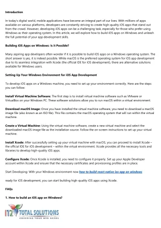 Windows Unleashed: Developing High-Quality iOS Apps