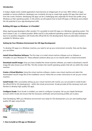 Windows Unleashed: Developing High-Quality iOS Apps