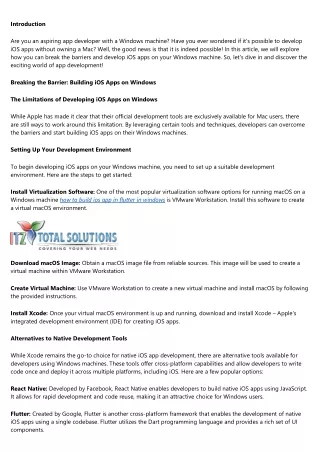 Breaking Barriers: Developing iOS Apps on Your Windows Machine