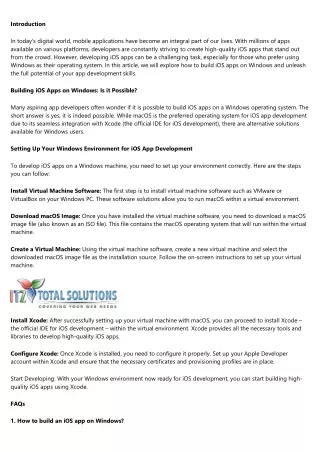 Windows Unleashed: Developing High-Quality iOS Apps
