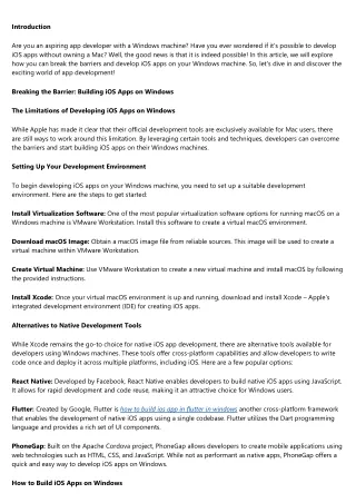Breaking Barriers: Developing iOS Apps on Your Windows Machine