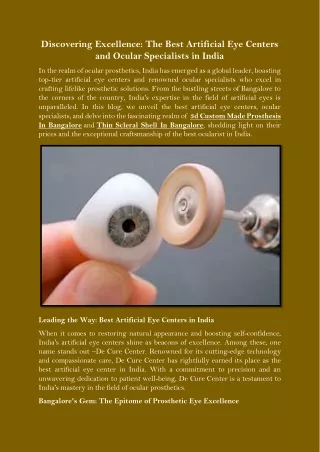 Discovering Excellence The Best Artificial Eye Centers and Ocular Specialists in India