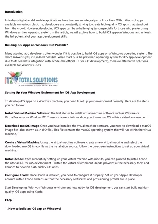 Windows Unleashed: Developing High-Quality iOS Apps