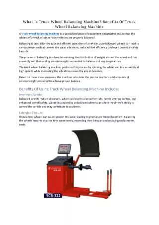 What Is Truck Wheel Balancing Machine? Benefits Of Truck Wheel Balancing Machine