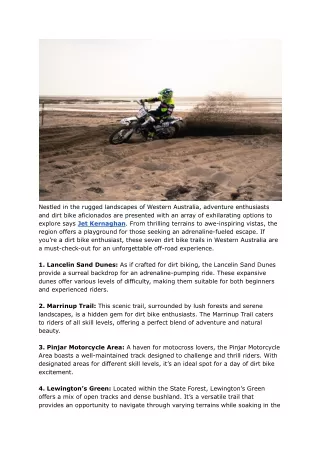 Jet Kernaghan| 7 Dirt Bike Trails in Western Australia to Visit