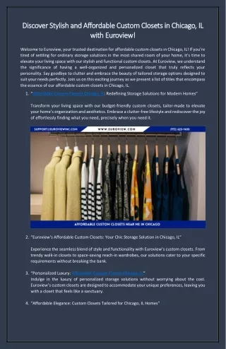 Discover Stylish and Affordable Custom Closets in Chicago, IL with Euroview!