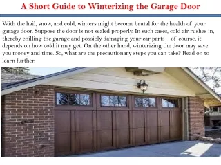 A Short Guide to Winterizing the Garage Door