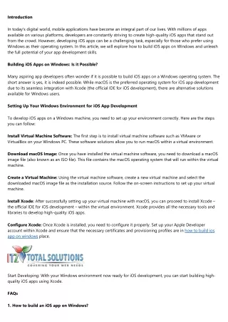 Windows Unleashed: Developing High-Quality iOS Apps