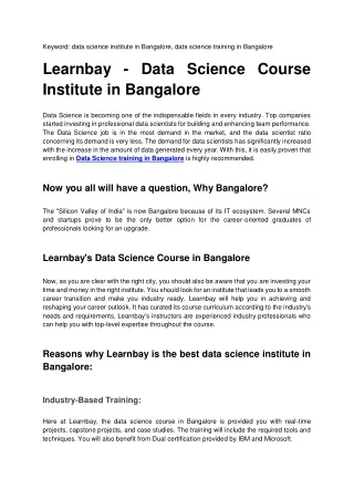 Learnbay - Data Science Course Institute in Bangalore