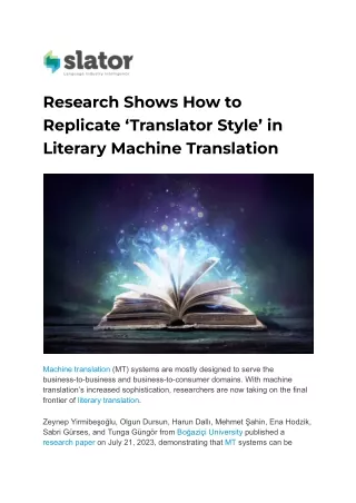 Research Shows How to Replicate ‘Translator Style’ in Literary Machine Translation