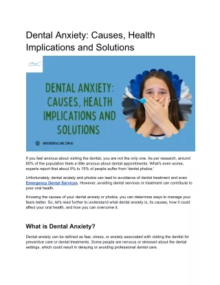 Dental Anxiety: Causes, Health Implications and Solutions