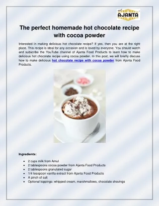 Hot chocolate recipe with cocoa powder