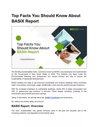 Top Facts You Should Know About BASIX Report